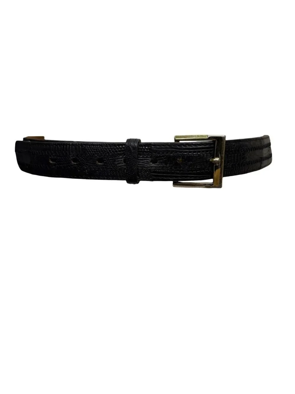 Vintage Rohms Lizard Leather Belt Black Made in USA Size 40 No Buckle